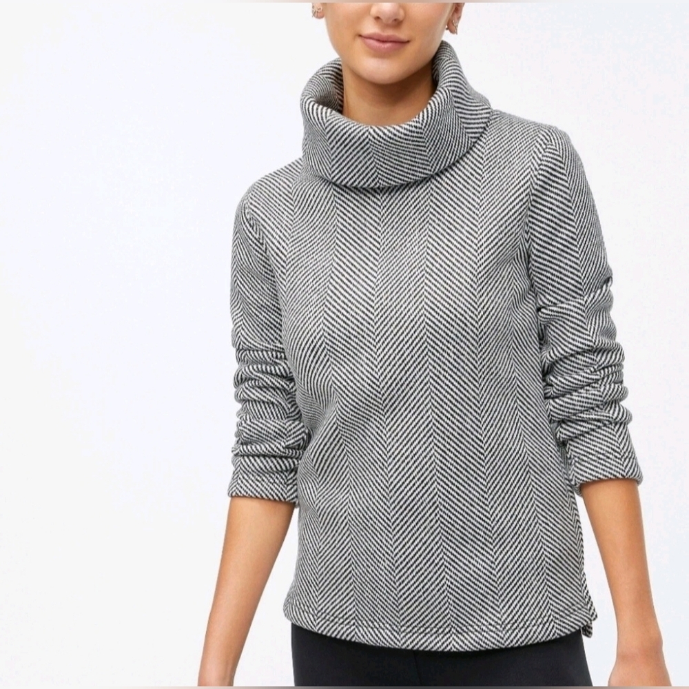 NWT J. Crew Herringbone Turtleneck Fleece Lined Pullover Sz XS